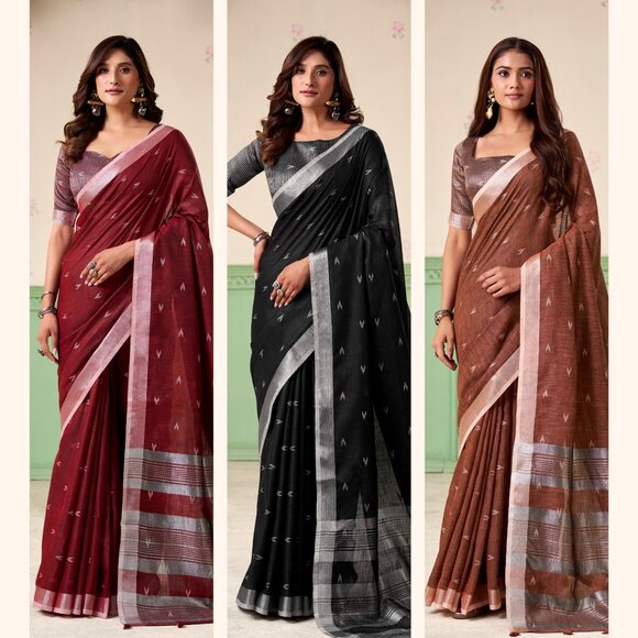 LINEN SILK SAREE - Picture 11 of 12